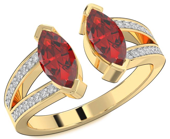 Diamond Ruby Gold Silver Marquise Two Stone Birthstone Ring