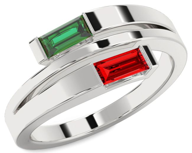 Silver Baguette Two Stone Promise Ring