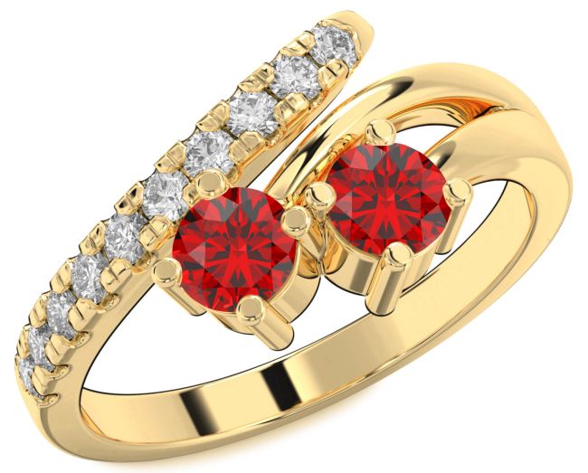 Diamond Ruby Gold Round Two Stone Birthstone Ring