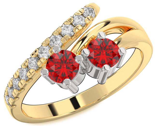 Diamond Ruby Gold Silver Round Two Stone Birthstone Ring