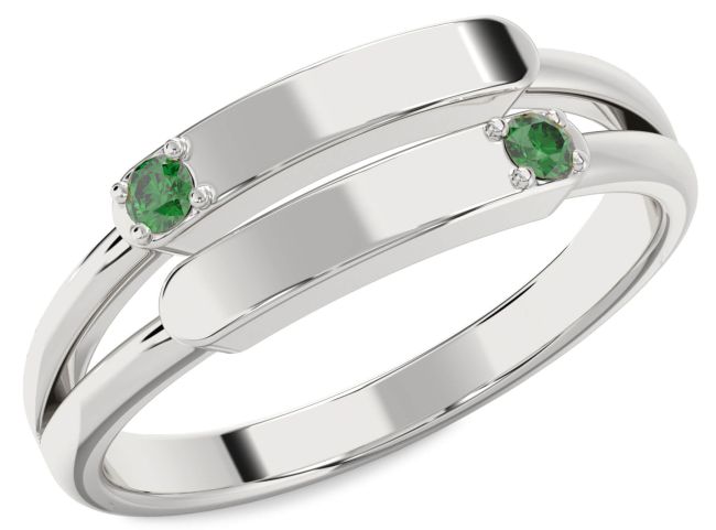 Men's Emerald Silver Two Stone Birthstone Ring