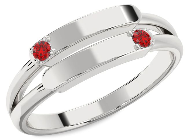 Men's Ruby Silver Two Stone Birthstone Ring