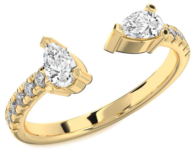 Lab Diamond Gold Silver Pear Two Stone Ring