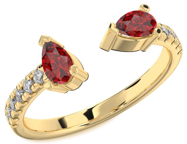 Diamond Ruby Gold Silver Pear Two Stone Birthstone Ring