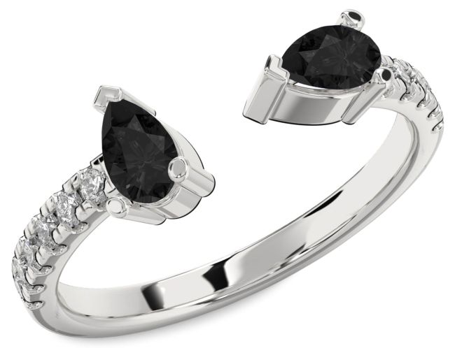 Black Diamond Platinum Pear Two Stone Ring
