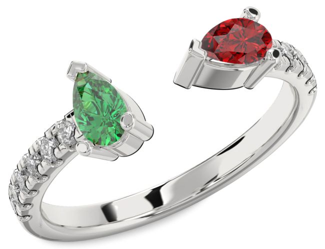 Diamond Silver Pear Two Stone Promise Ring