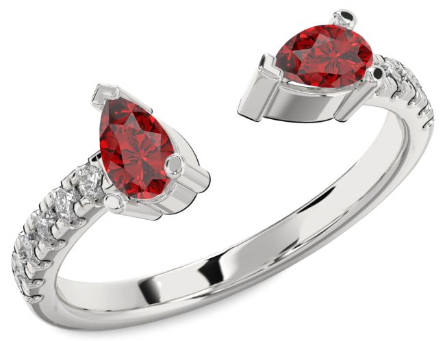Diamond Ruby White Gold Pear Two Stone Birthstone Ring