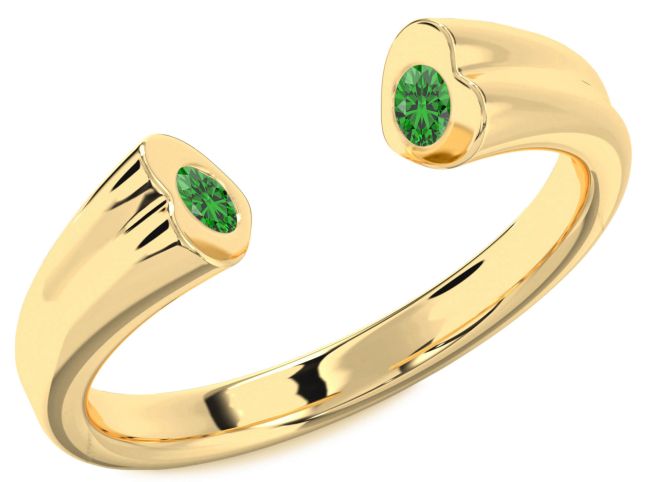 Emerald Gold Heart Two Stone Birthstone Ring