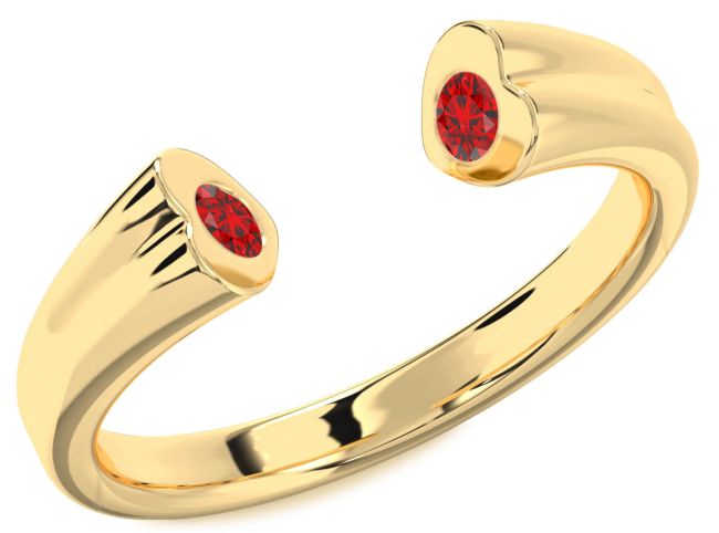 Ruby Gold Silver Heart Two Stone Birthstone Ring