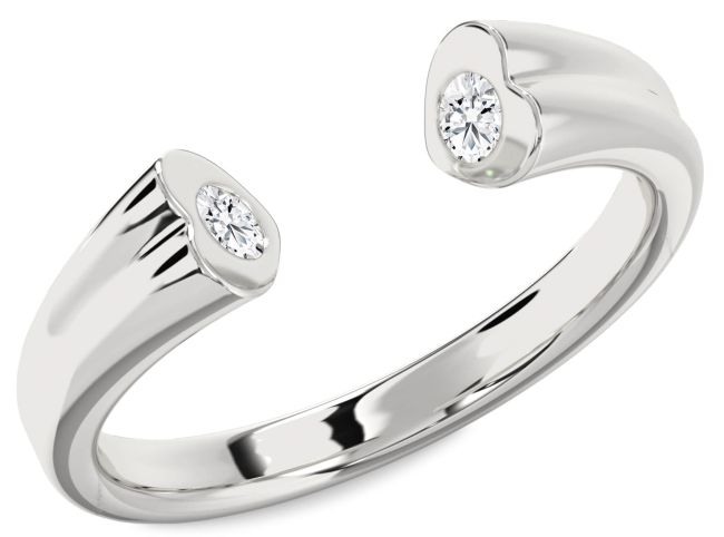 Diamond Silver Heart Two Stone Ring