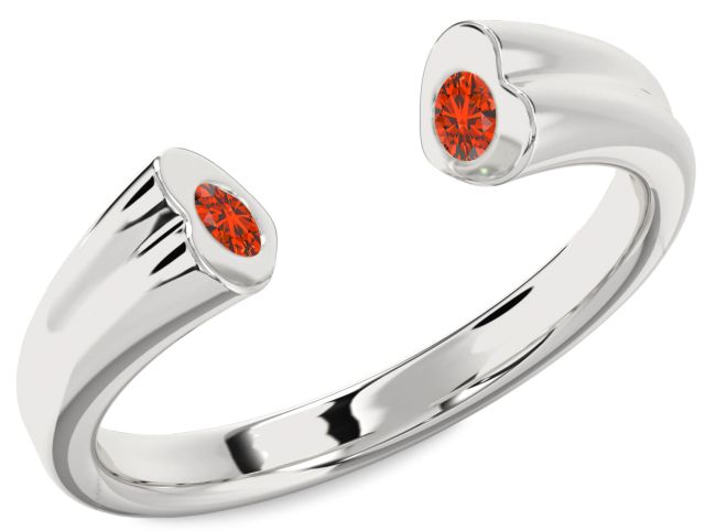 Fire Opal Silver Heart Two Stone Ring