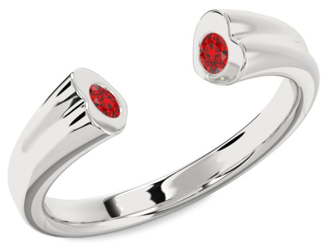 Ruby Silver Heart Two Stone Birthstone Ring