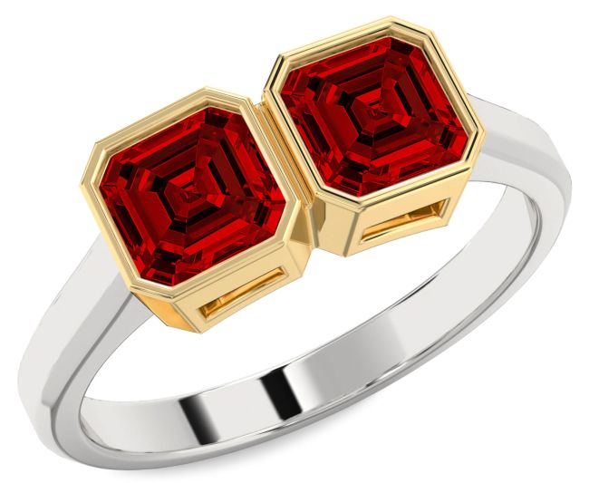 Ruby Silver & 10K gold Ruby Cut Two Stone Birthstone Ring
