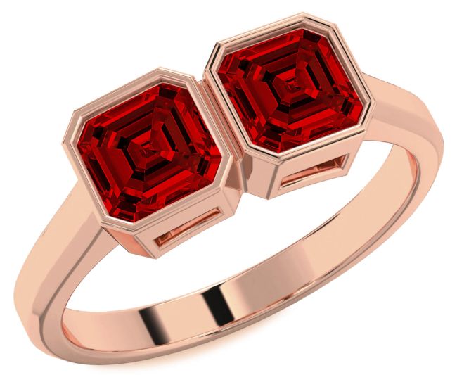 Ruby Rose Gold Silver Ruby Cut Two Stone Birthstone Ring