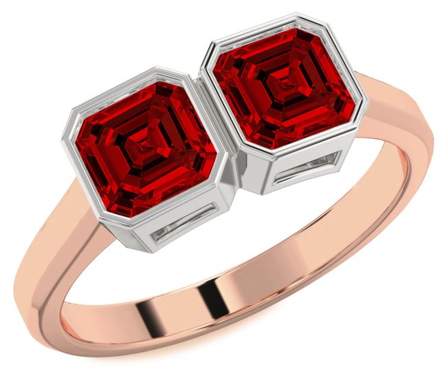 Ruby Platinum & Rose Gold Ruby Cut Two Stone Birthstone Ring
