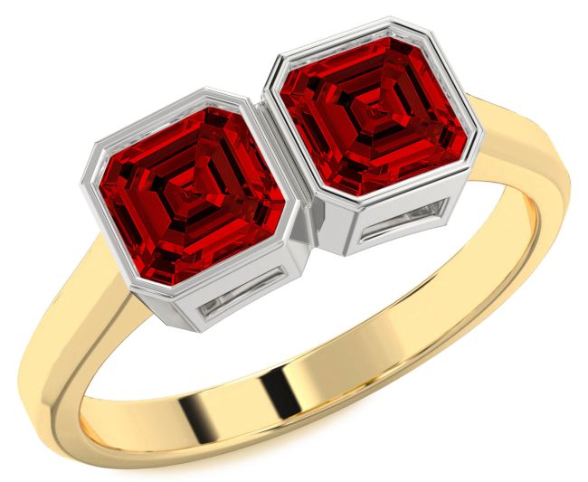 Ruby Gold Silver Ruby Cut Two Stone Birthstone Ring