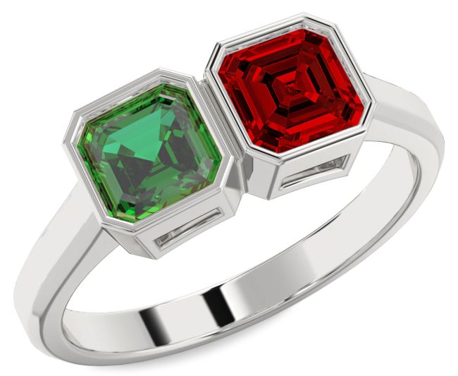 Platinum Emerald Cut Two Stone Promise Ring