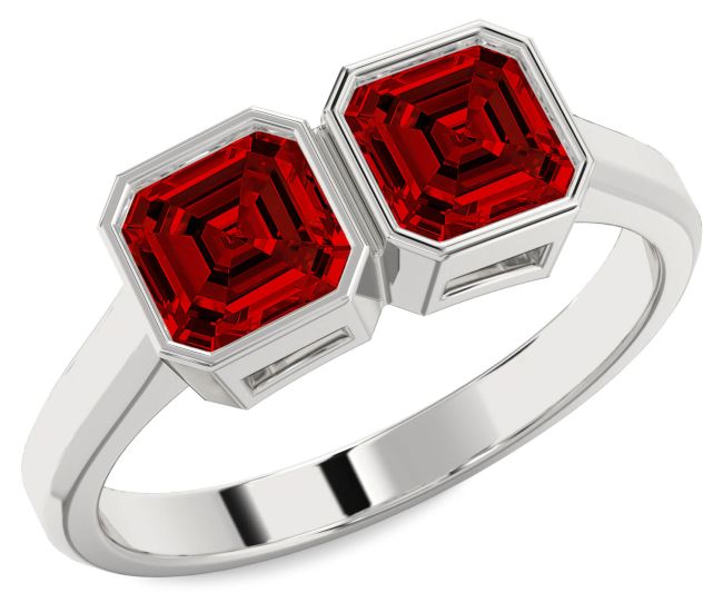 Ruby Platinum Ruby Cut Two Stone Birthstone Ring