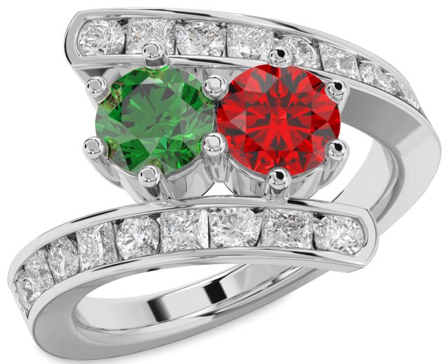 Diamond Silver Round Two Stone Promise Ring