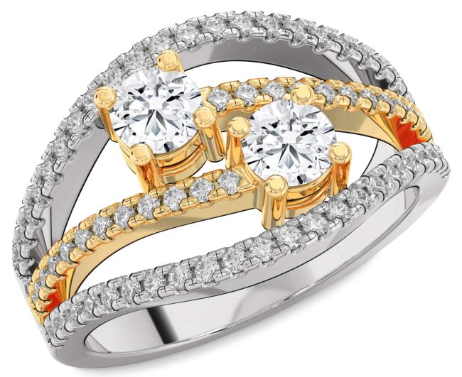 Diamond Gold Silver Round Two Stone Ring