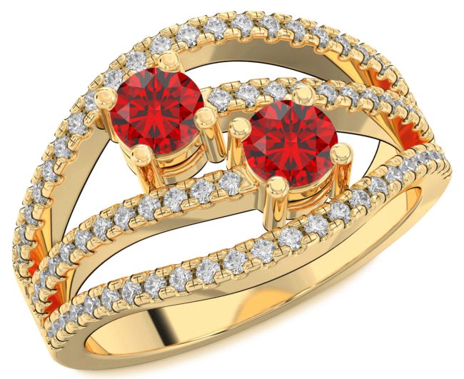 Diamond Ruby Gold Round Two Stone Birthstone Ring