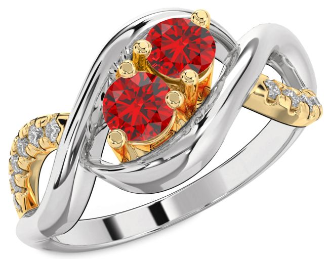 Diamond Ruby Gold Silver Infinity Round Two Stone Birthstone Ring