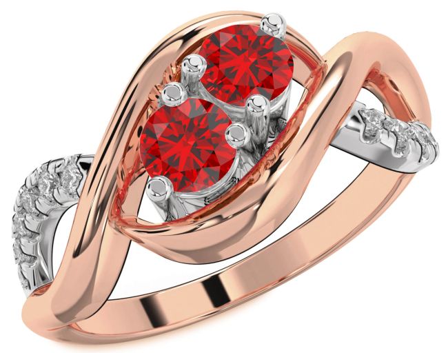 Diamond Ruby Rose Gold Silver Infinity Round Two Stone Birthstone Ring