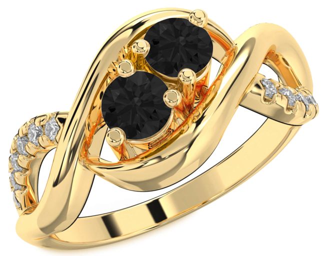 Black Diamond Gold Infinity Round Two Stone Ring
