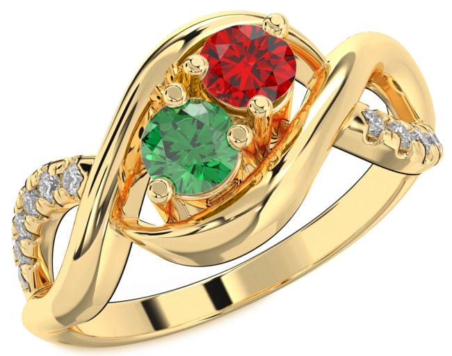 Diamond Gold Silver Infinity Round Two Stone Promise Ring