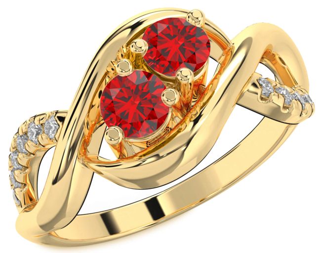 Diamond Ruby Gold Silver Infinity Round Two Stone Birthstone Ring