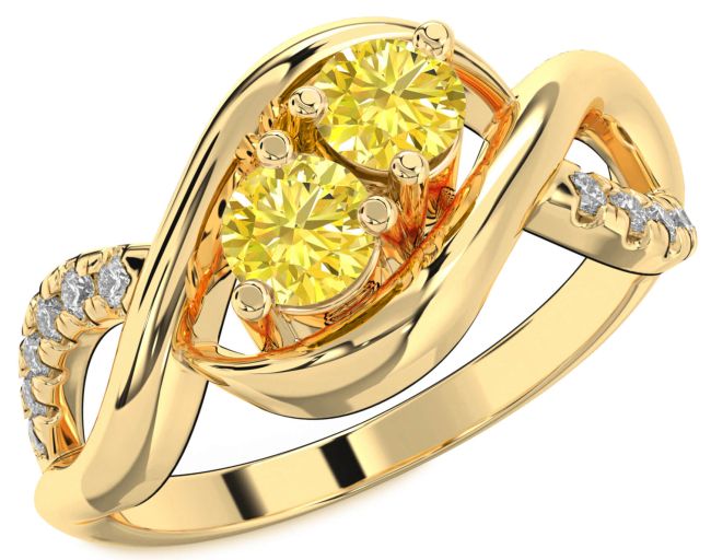 Yellow Diamond Gold Infinity Round Two Stone Ring