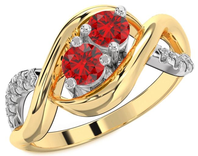 Diamond Ruby Gold Silver Infinity Round Two Stone Birthstone Ring