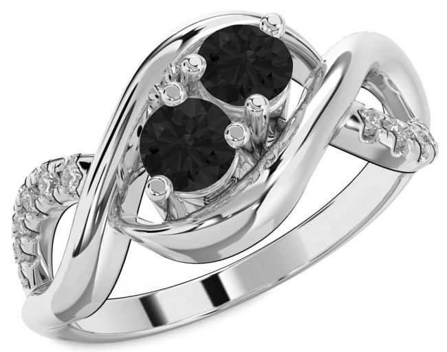 Black Diamond White Gold Infinity Round Two Stone Ring