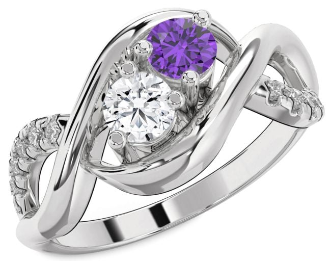 Diamond Silver Infinity Round Two Stone Promise Ring
