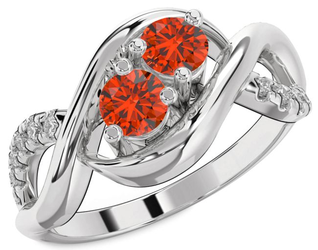 Diamond Fire Opal White Gold Infinity Round Two Stone Ring