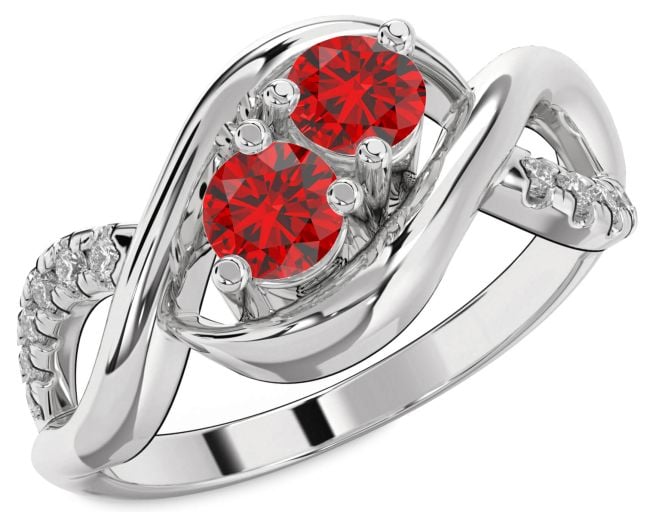 Diamond Ruby Platinum Infinity Round Two Stone Birthstone Ring