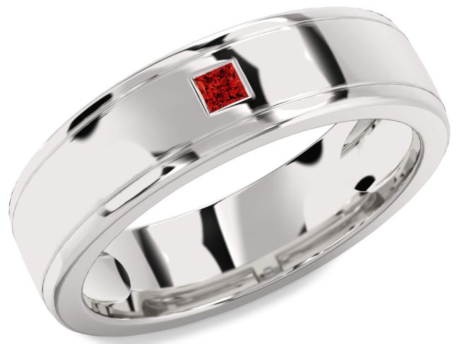 Men's Ruby Silver Promise Band Ring