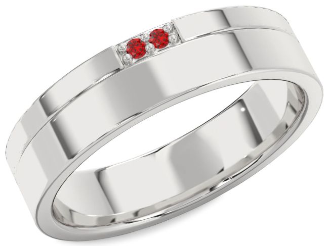 Men's Ruby Silver Two Stone Band Ring