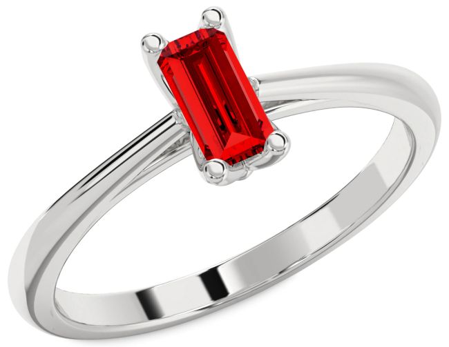 Ruby Platinum Baguette Solitaire Engagement Ring
