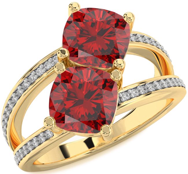 Diamond Ruby Gold Silver Cushion Two Stone Birthstone Ring