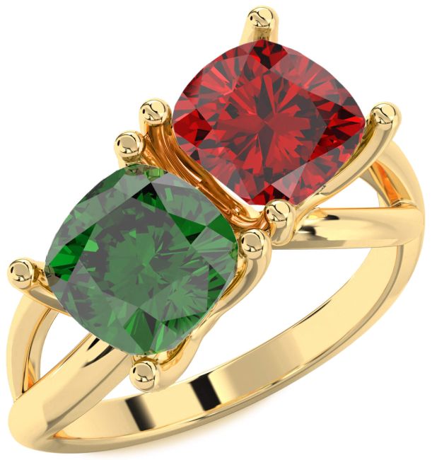 Gold Silver Cushion Two Stone Promise Ring