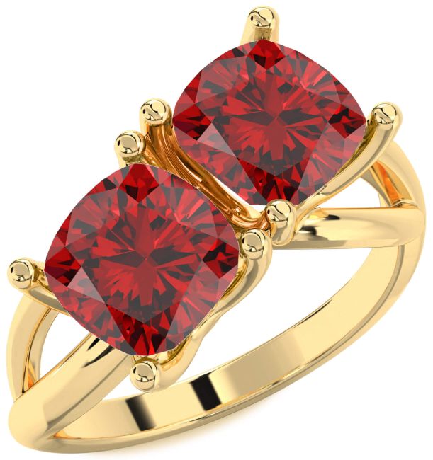 Ruby Gold Silver Cushion Two Stone Birthstone Ring