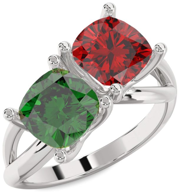 Silver Cushion Two Stone Promise Ring