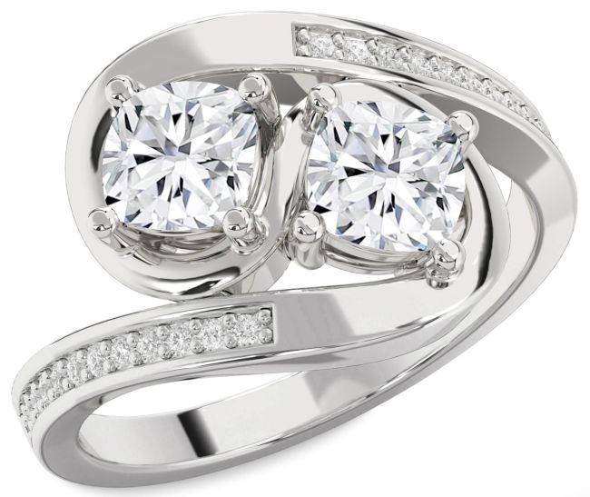 Lab Diamond Platinum Cushion Two Stone Ring