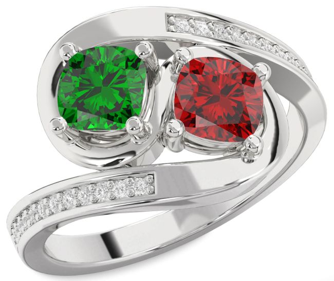 Diamond Silver Cushion Two Stone Promise Ring