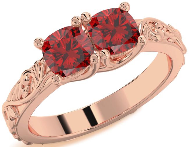 Ruby Rose Gold Silver Cushion Two Stone Birthstone Ring