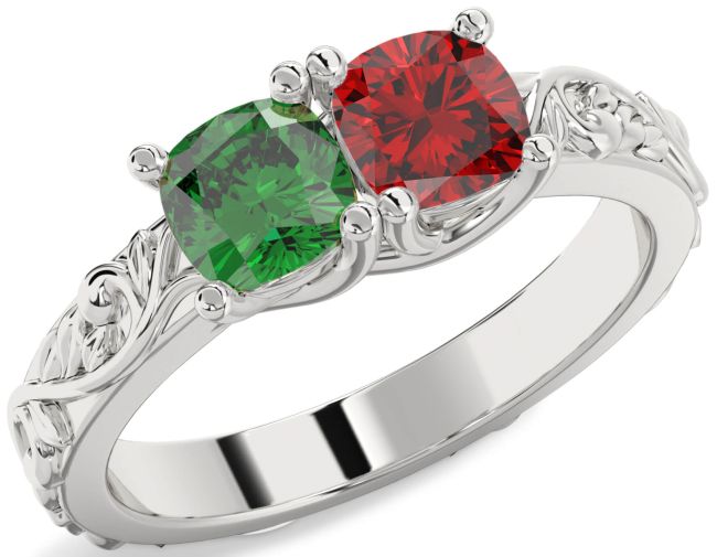 Silver Cushion Two Stone Promise Ring