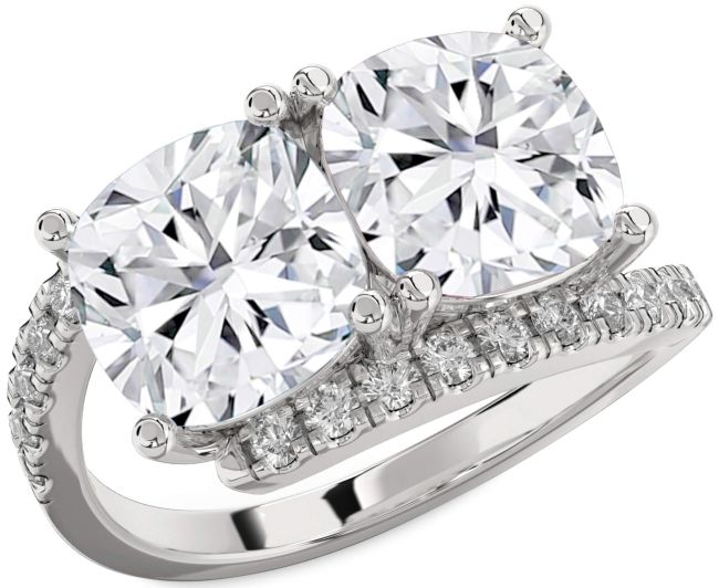 Lab Diamond Platinum Cushion Two Stone Ring