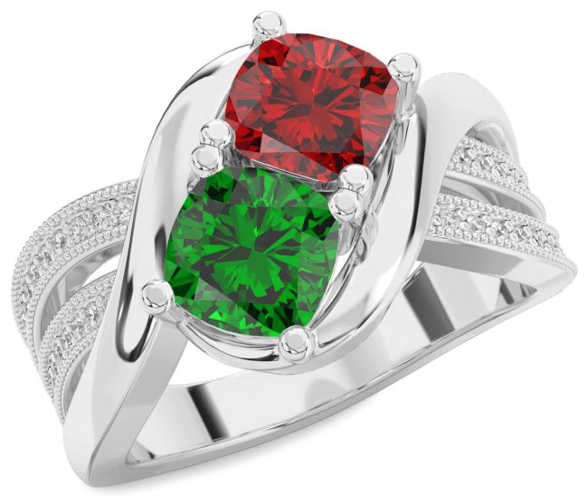 Diamond Silver Cushion Two Stone Promise Ring