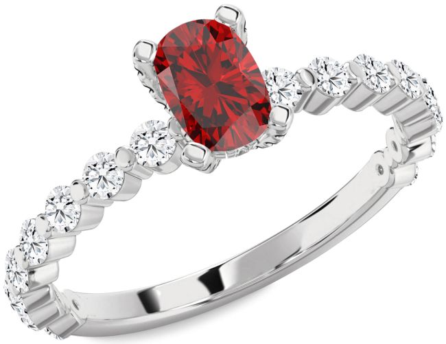 Diamond Ruby Silver Cushion Engagement Ring